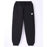 Little Kangaroos Cotton Full Length Fleece Pant Heart Print - Black