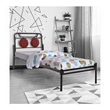 Metallika Cassette Single Size Metal Bed With Headboard in Black Matte Finish