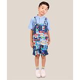 Whistle & Hops Sleeveless Nautical Theme Printed Dungaree - Blue