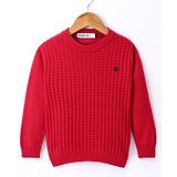 Noddy Cotton Full Sleeves Textured Pullover - Red