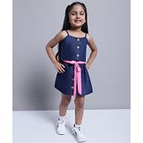 Superminis Supermins Denim Sleeveless Solid  Top And Skirt  - Navy Blue