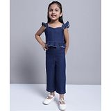 Superminis Denim Sleeveless Solid Top And Trousers -  Navy Blue