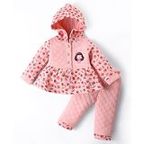 Little Darlings Full Sleeves Hooded Top & Leggings With Floral Print - Pink