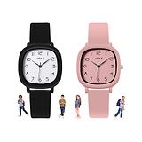 Spiky Set Of 2 Unique Square Casual Analog  Wrist Watches - Black And Pink