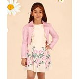 Cutecumber Floral Printed Dress With Full Sleeves Shimmered Jacket - Cream