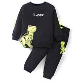 Kookie Kids Cotton Knit Full Sleeves Winter Wear Suit With T-Rex Applique Detailing - Black