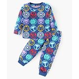 Babyhug Marvel Single Jersey Knit Full Sleeves Night Suit with Avengers Print - Navy Blue