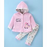 Little Darlings Fleece Full Sleeves Hooded Winter Wear Suit With Unicorn Print - Pink