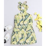 Taffykids Sleeveless Abstract Printed A Line Dress - Yellow & Green