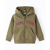 UCB Full Sleeves EPP Hooded Sweat Jacket with Benetton Branding Print - Green