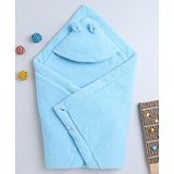 Yellow Apple Hooded Blanket cum Wrapper - Blue