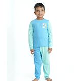 Mackly Cotton Knit Full Sleeves Cricket Printed Nightwear Set - Mint Blue