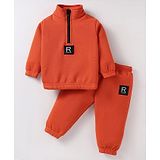 Pepito Cotton Fleece Knit Winter Wear Full Sleeves T-Shirt & Lounge Pants - Rust Orange