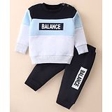 Pepito Fleece Knit Full Sleeves T-Shirt & Lounge Pants Winter Wear Set With Text Print & Cut & Sew Design - Black & Light Grey