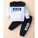 Pepito Fleece Knit Full Sleeves T-Shirt & Lounge Pants Winter Wear Set With Text Print & Cut & Sew Design - Black & Light Grey