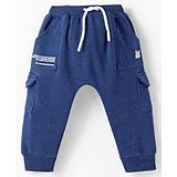 Pepito Knit Full Length Fleece Pant with Text Print & Pockets - Navy Blue