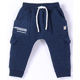 Pepito Knit Full Length Fleece Pant with Text Print & Pockets - Navy Blue