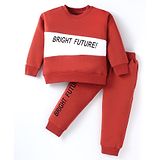 Pepito Fleece Knit Full Sleeves Cut & Sew Design Winter Wear Set With Text Print - Red