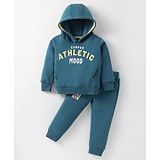 Pepito Fleece Knit Full Sleeves Winter Wear Hooded Sweatshirt & Lounge Pant Set With Text Print - Blue