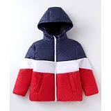 Pepito Woven Full Sleeves Hooded Padded Jacket With Cut & Sew Design - Navy Blue