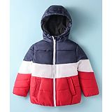 Pepito Woven Full Sleeves Hooded Padded Jacket With Cut & Sew Design - Navy Blue