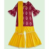 Akkriti by Pantaloons Three Fourth Frill Sleeves Floral Printed Kurta Sharara & Dupatta Set - Maroon