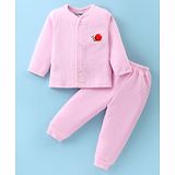 Little Darlings Cotton Knit Full Sleeves Night Suit With Snail Print - Pink