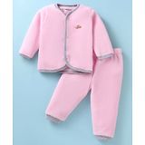 Little Darlings Fur Knit Full Sleeves Night Suit With Car Patch - Pink