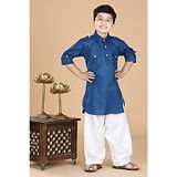 AJ Dezines Full Sleeves Solid Cotton Kurta Pyjama Set -  Blue