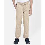 CRIMSOUNE CLUB Cotton Solid Pant  -  Beige