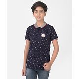 CRIMSOUNE CLUB Half Sleeves Nautical Theme Printed Polo Tee - Navy Blue