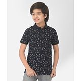 CRIMSOUNE CLUB Half Sleeves Nautical Theme Printed Polo Tee - Navy Blue