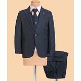 Noddy Full Sleeves Checked 4 Piece Party Suit - Navy Blue