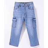 Little Kangaroos Full Length Denim Jeans with Cargo Pockets Solid Colour - Light Blue