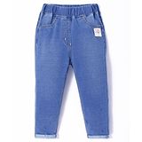 Little Kangaroos Cotton Full Length Denim Jeans with Animal Patch - Light Blue