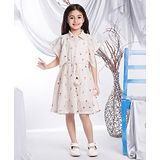 Peppermint Half Sleeves Floral Embroidered Net Dress - Beige