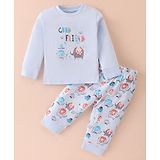 Pepito Interlock Knit Full Sleeves Night Suit with Elephant Print - Sky Blue