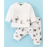 Pepito Interlock Knit Full Sleeves Night Suit With Dog Print - Off White