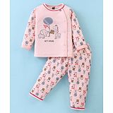 Pepito Interlock Knit Full Sleeves Night Suit With Animals Print - Peach