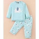 Pepito Interlock Knit Full Sleeves Night Suit With Elephant Print - Light Blue