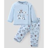 Pepito Interlock Knit Full Sleeves Night Suit With Animals & Text Print - Sky Blue