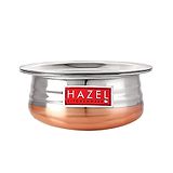 HAZEL Copper Bottom Uruli With Lid | Urli Vessel Cooking Stainless Steel |  Serving Tope Handi | Kitchen Items For Home Cooking, 1000 ml