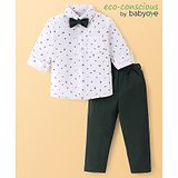 Babyoye Cotton Blend Knit  Solid Dyed Nautical Theme Printed Shirt & Trouser Set  with Bow - White & Green