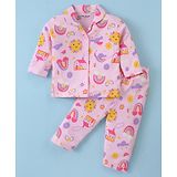 Little Darlings Interlock Knit Full Sleeves Night Suit With Floral Print - Pink