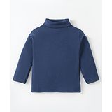 Zero Sinker Knit Full Sleeves Turtle Neck Solid Color T-Shirt - Blue