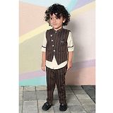 BAD BOYS Full Sleeves Solid Shirt With Striped Waistcoat & Pant - Brown