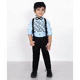 BAD BOYS Full Sleeves Check Design Shirt With Solid Pant Suspender Bow & Cap - Sky Blue