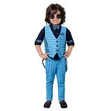 BAD BOYS Full Sleeves Solid Shirt With Striped Pant Waistcoat Suspender & Bow - Blue