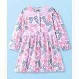 Doodle Poodle Cotton Knit Full Sleeves Frock With Bow Print - Bright White