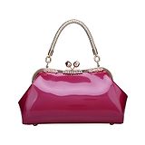 SYGA Women's Glossy Patent Leather Handbag Kiss Lock Purse Top Handle Handbag Suitable Gift for a festival, occasion, Birthday (Dark Pink)